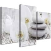 3-delige canvasprint, orchideeën Zen Spa-stenen 