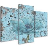Leinwandbild 3-teilig, Vintage Blume Blau 