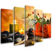 Leinwandbild 5 teilig, Steine Zen Blumen 