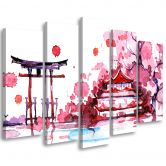 5 stuk canvas print, Japan roze landschap 