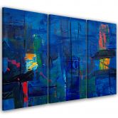 Leinwandbild 3 teilig, Blau Abstraktion handgepackt 