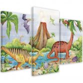 Leinwandbild 3 teilig, Dinosaurier am See 