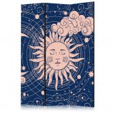 Paravent, Raumteiler freistehend, Trennwand - Cosmic Harmony: Sun and Moon Illustration 