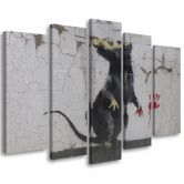 Tableau sur toile en 5 parties Banksy Street Art Rat 