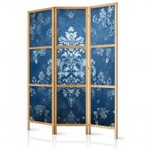 Japanischer Paravent, Raumteiler freistehend, Trennwand - Retro Ornament - Decorative Motif in Worn Blues 