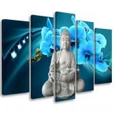 Leinwandbild 5 teilig, Buddha Zen Orchidee Türkis 