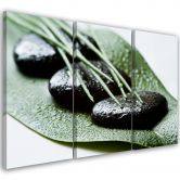 Leinwandbild 3-teilig, Steine Laub Natur Zen 