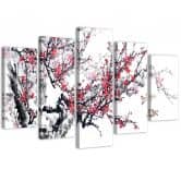 5 stykke lærredstryk, japansk kirsebærblomst 