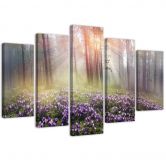 Leinwandbild 5 teilig, Neblige Waldblumen 