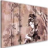 Leinwandbild 3 teilig, Geisha und Bambus 