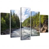 Leinwandbild 5 teilig, Wald Grüner Fluss Natur 