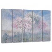 5 stuk canvas print, een bloeiende boom in de oude weide vervaagd 