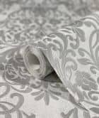 Vliestapete mit ornamentalem Damask-Motiv Grau Ornamental  