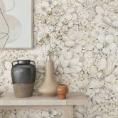 Vliestapete mit stark strukturiertem Blattmotiv greige Floral 