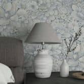 Vliestapete mit stark strukturiertem Blattmotiv blau Floral 