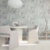 Vliestapete mit großem Blattmotiv grau, blau Floral 