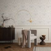 Vliestapete mit Blumen, Blätter ornamental glänzend grau, beige Floral 