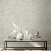 Vliestapete mit Blumen, Blätter ornamental glänzend beige Floral 