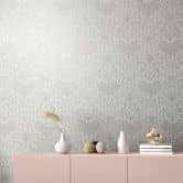 Vliestapete mit Blumen, Blätter ornamental glänzend weiß Floral 