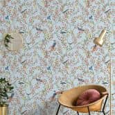 Vliesbehang vogels, bloemen bloemen natuur mat in blauw  