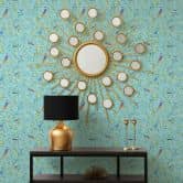 Non-woven wallpaper birds, flowers floral nature matt in blue  
