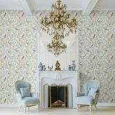 Non-woven wallpaper birds, flowers floral nature matt in gray  