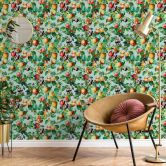Non-woven wallpaper fruit, leaves floral nature matt in blue  