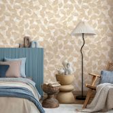Vliestapete 3D, Blätter Floral Natur matt in Beige 