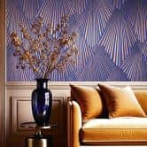 Non-woven wallpaper 3D look, stripes graphic geometric in blue  