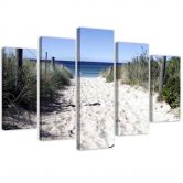 Leinwandbild 5 teilig, Meer Strand Sand Gras 