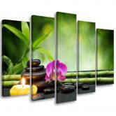 Leinwandbild 5 teilig, Orchideen-Bambus-Steine 
