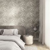 Non-woven wallpaper flowers, leaves floral nature in beige  