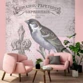 Fototapete, Vogel Natur auf rosa Hintergrund Shabby Chic - Andrea Haase 
