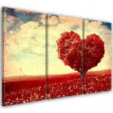 Leinwandbild 3-teilig, Roter Herz Baum Landschaft  