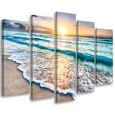 Leinwandbild 5 teilig, Meer Strand Wasser Sonnenuntergang 