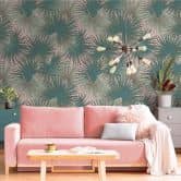 Papier peint photo Jungle Vert Rose Feuilles Papier peint intissé Palmiers Salon 