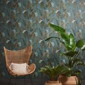 Papier peint jungle pétrole bleu Papier peint intissé palmiers feuilles Papier peint à motifs salon 