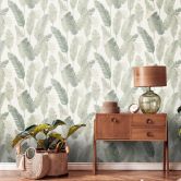 Papier peint Feuilles Vert Blanc Jungle Papier peint intissé Palmiers Échantillon Papier peint mural 