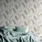 Papier peint salon Feuilles Beige Blanc Papier peint intissé Jungle Palmiers  