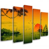 Leinwandbild 5 teilig, Landschaft Japan 