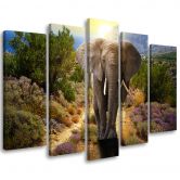 Leinwandbild 5 teilig, Elefanten-Safari Afrika Natur 