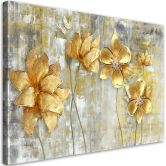 Leinwandbild, Goldene Blumen und Schmetterlinge 