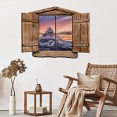 3D Wallsticker trævindue - Toppen af bjerget 