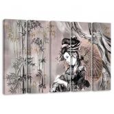 Leinwandbild 5 teilig, Geisha und Bambus 