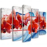 Leinwandbild 5 teilig, Rote Orchidee Blumen 