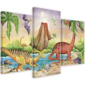 Leinwandbild 3 teilig, Dinosaurier am See 