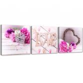 Leinwandbild 3-teilig, Rosa Blume LOVE Inschrift 