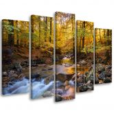 Leinwandbild 5 teilig, Wald Herbst Bach Natur 