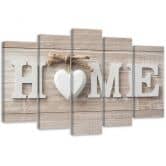 5-delige canvas print Heart Home Wood Shabby Beige 