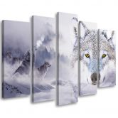 Wandbild 5-teilig, Wolf Wald Nebel Natur Grau 